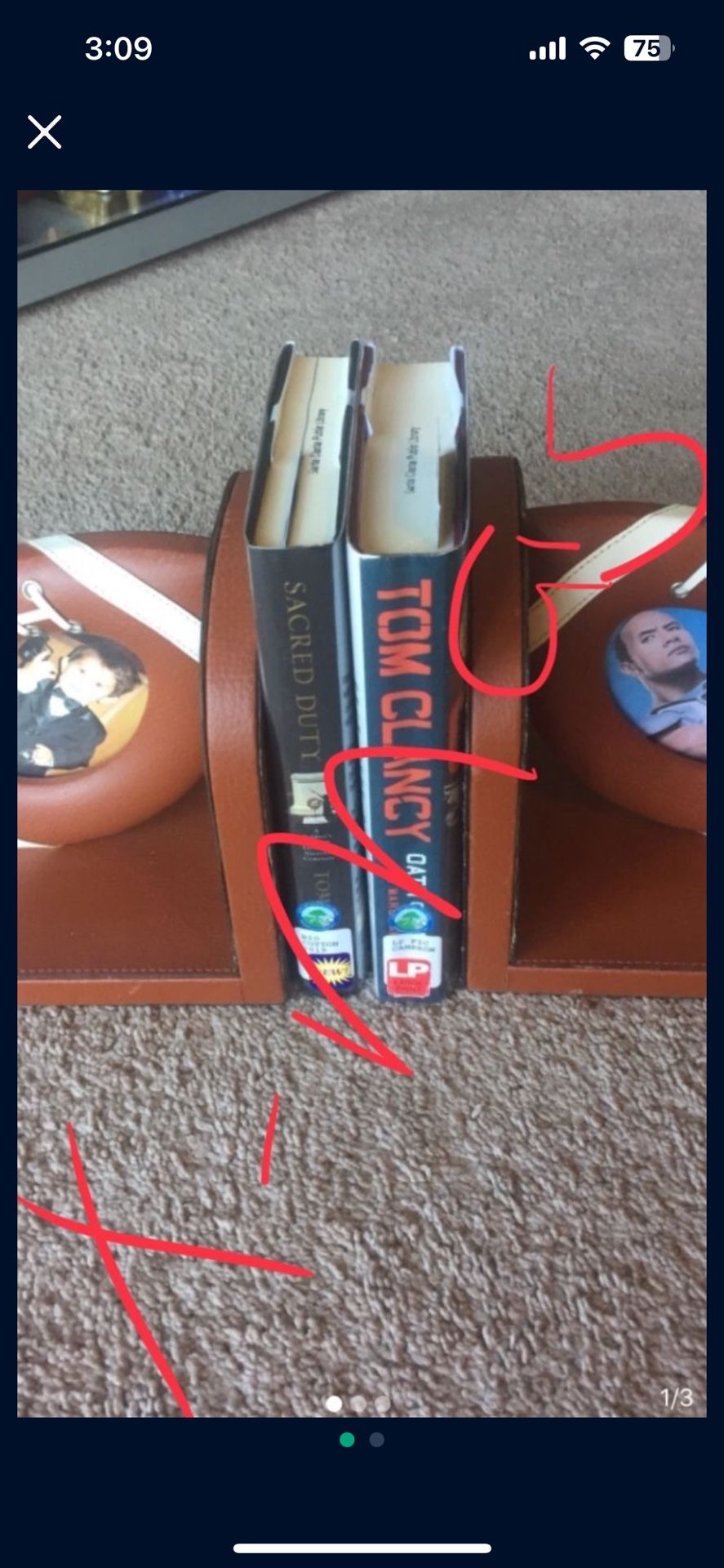 Leather Football Picture Frame Bookends