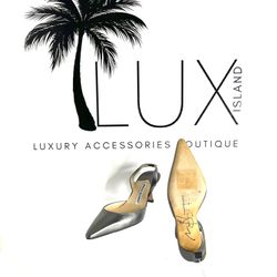 MANOLO BLAHNIK Signed Grey Leather  Heels Size 5.5