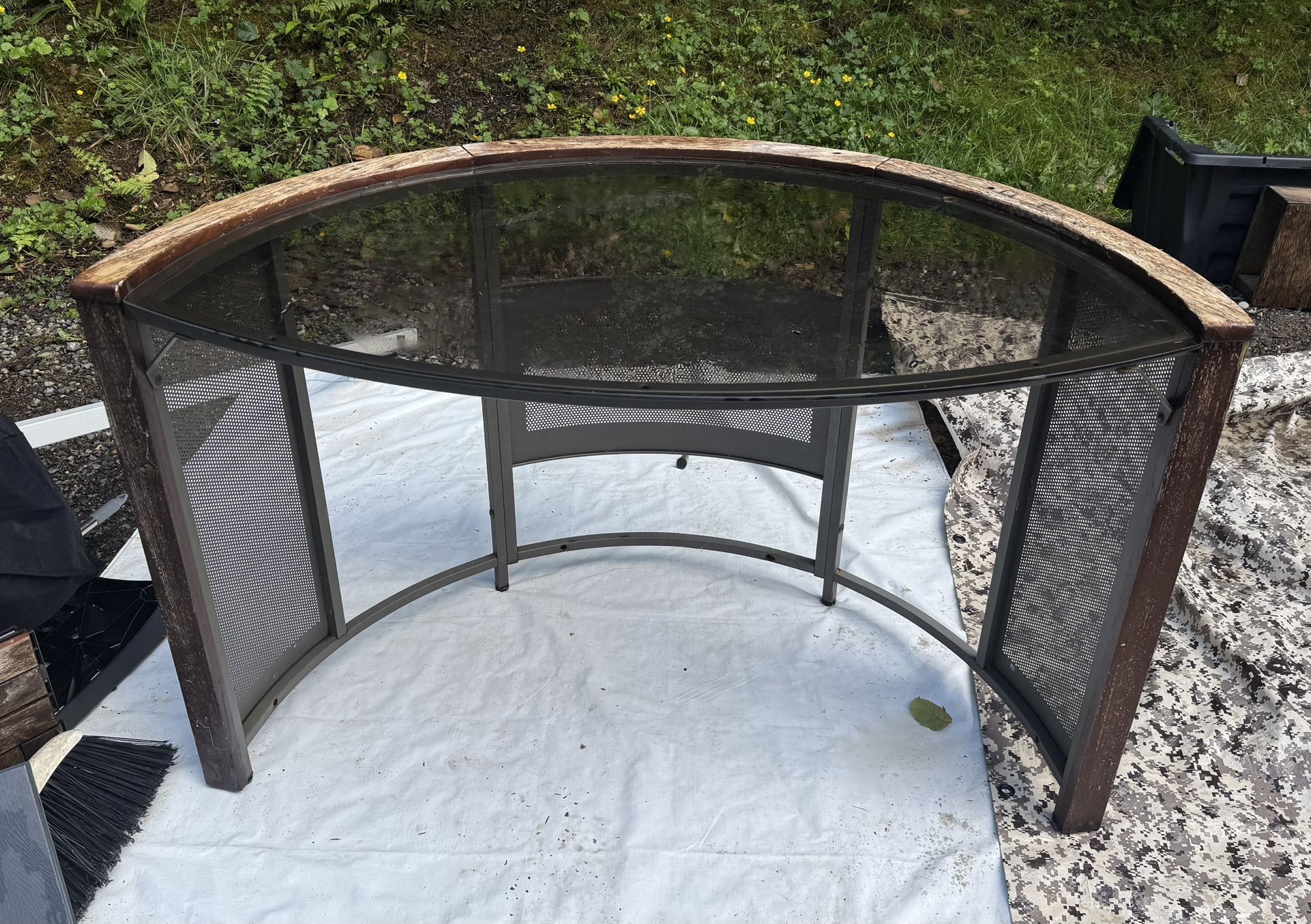 Metal & Smoked Glass Patio Table.  