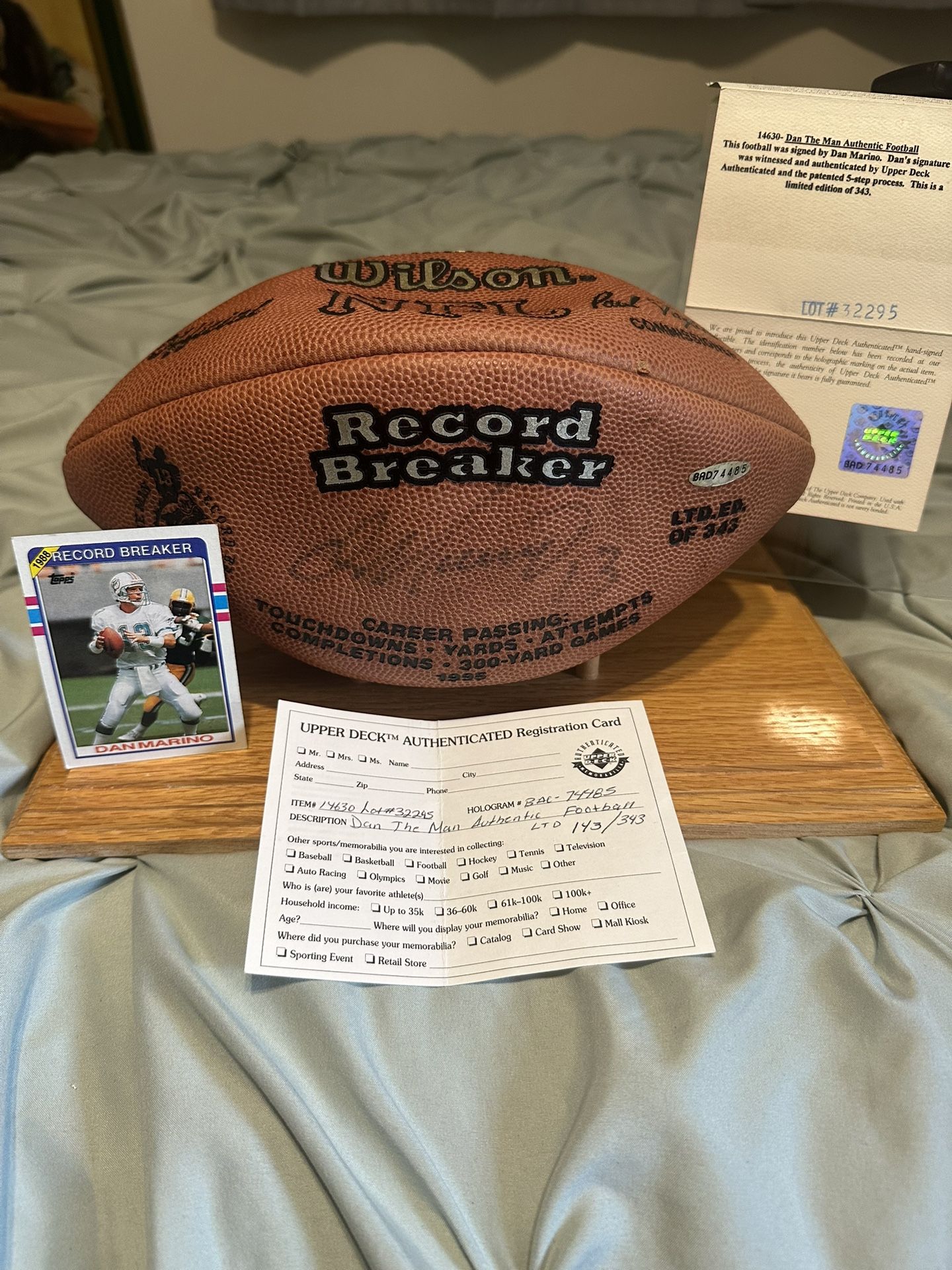 Dan Marino Autographed Football With Display Case