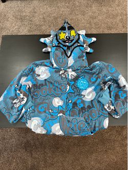 Cookies x Glo Gang AOP Grey & Blue Full-Zip Hoodie - Mens XL/2X - EUC