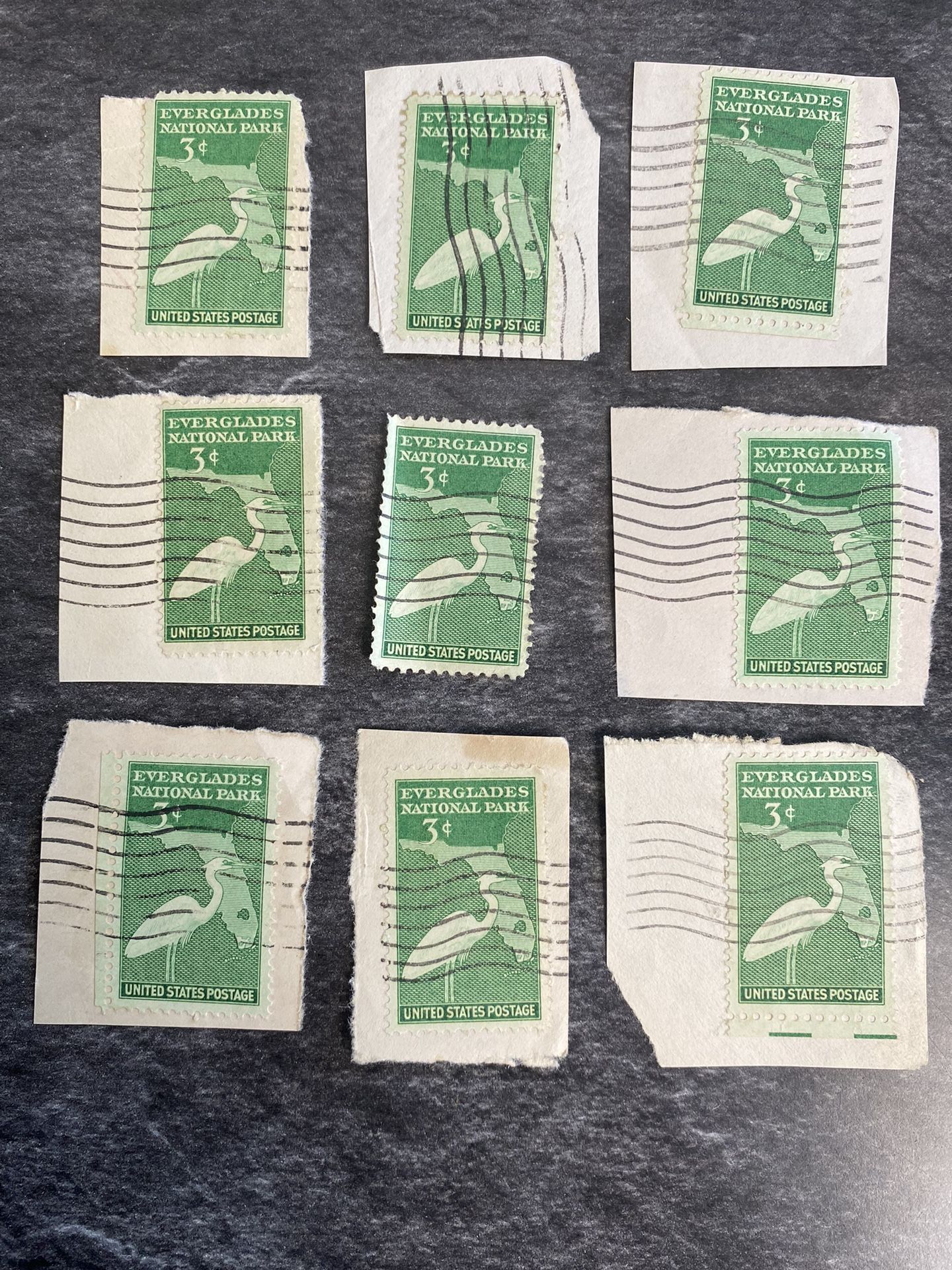 9 Antique US Postage Stamps 1947 3 Cent #952 Everglades National Park Bright Green (Rare Collectors Items!)