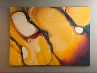 Large Original Abstract Painting – Signed “Yeager ‘74” – 7’ x 5’