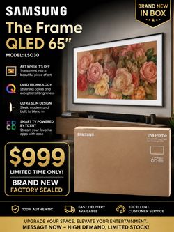 SAMSUNG FRAME QLED LS030 65 INCH BRAND NEW SMART 4K TV