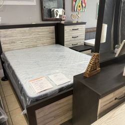 Brand New Queen Bedroom Set (Frame, Dresser, Nightstand, & Mirror )