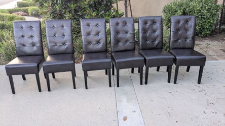 Set of 6 Black Tufted Faux Leather Dining Chairs - Used