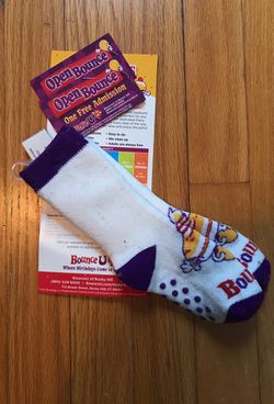 2 BounceU Open Bounce Tickets and 1 pair socks for Sale in