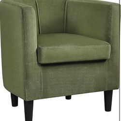  Velvet Accent Chair, Modern and Comfortable Armchairs, Upholstered Barrel Sofa Chair for Living Room Bedroom Waiting Room, Olive Green 592191