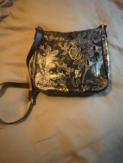 Patricia Nash Black & Gold Floral Leather Crossbody Bag