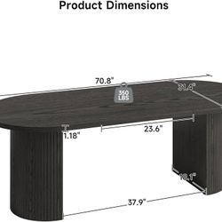 70.8 Inch Dining Table for 4-6, Oval Dining Room Table with Curved Fluted Wood Strip Base, Mid-Century Modern Kitchen Tables with Footpads, Dinner Tab