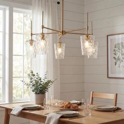 5-Light Chandelier, Modern Pendant Light With Water Ripple Wine Glass Shades