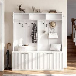 Entryway Coat Rack with Shoe Bench Cabinet