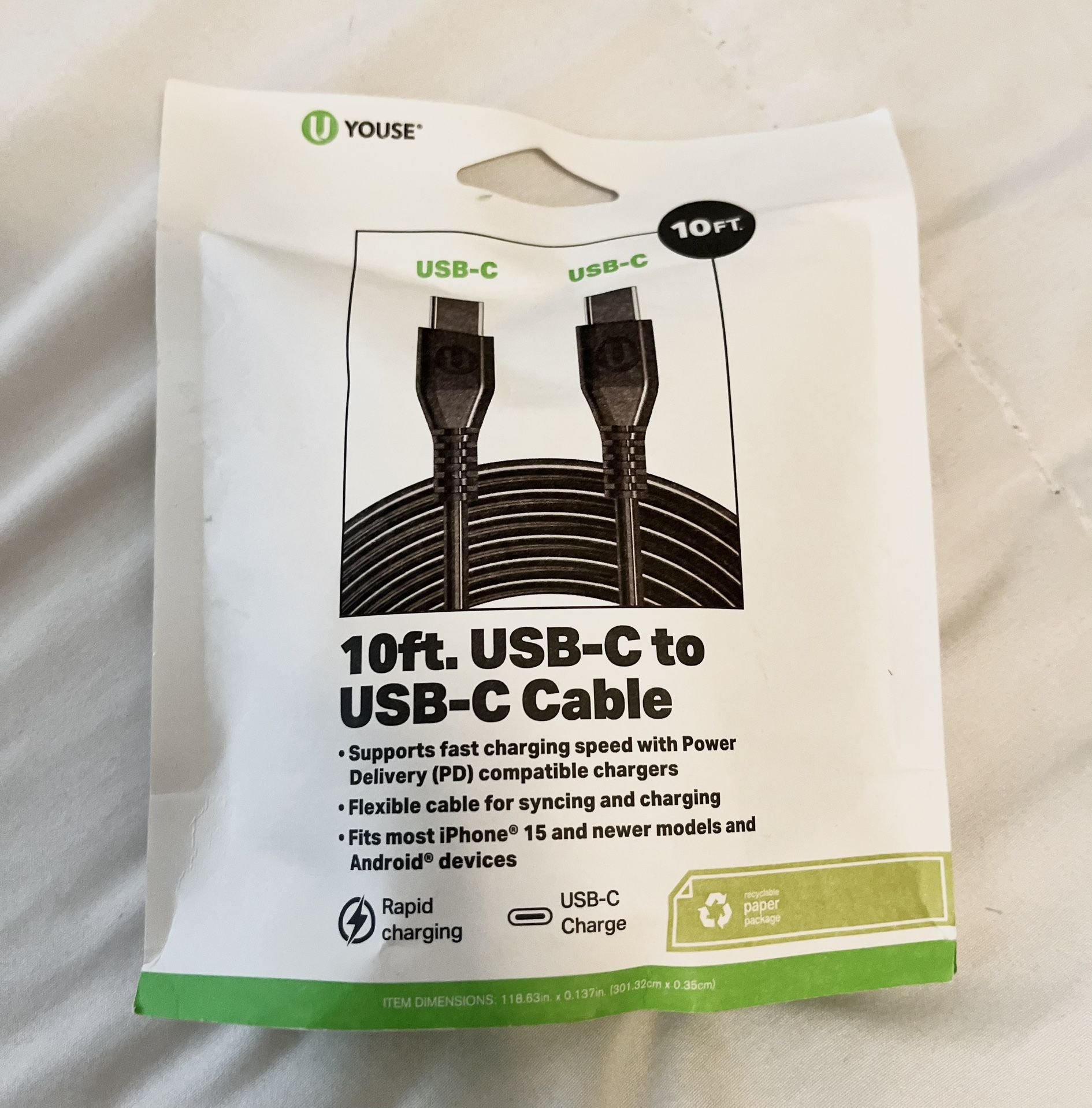 10 Ft USB-c To USB-c Cable New