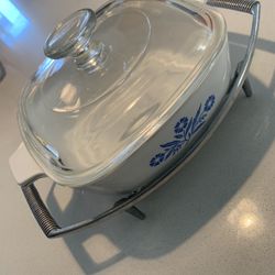 1qt Vintage Pyrex Corningware Glass with Stand Blue Cornflower