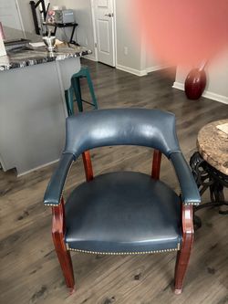 2 Blue Leather Arm Chair with Nailhead Trim