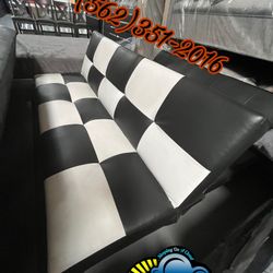 Black White Futon Couch Sofa Checkered Nuevo 