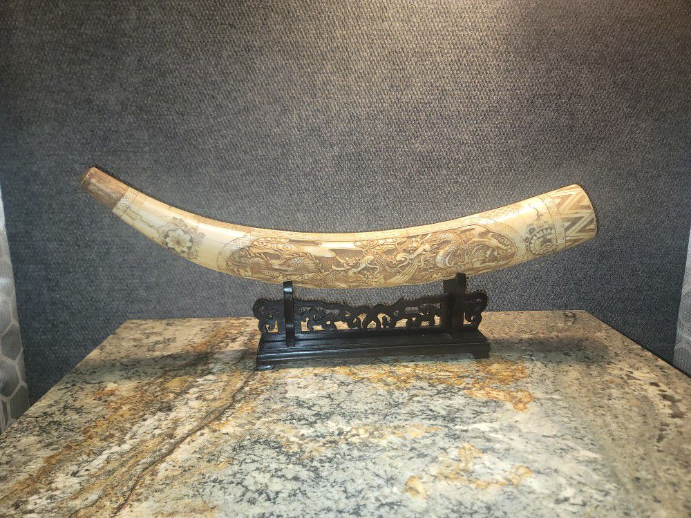 Japanese Carved Bone Inlayed Tusk
