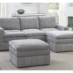 Gray Sectional Sofa With Ottoman (Free Delivery)