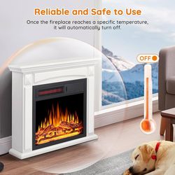 New Electric Fireplace Mantel, Small TV Stand Fireplace Heater with Logs, Adjustable LED Flame/Heating Mode, Overheat Protection, 750/1500W Freestandi