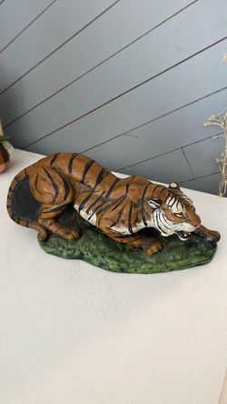 Vintage MCM Prowling Tiger Wax Candle Statue 1970s Kitsch Hand Painted Unburnt