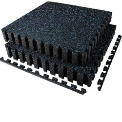  8mm Heavy Duty Rubber Gym / Garage Flooring Interlocking Tile (23" x 23") Blue  6 Center Tiles Expansion Pack
