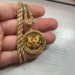 14k gold rope 22k gold coin