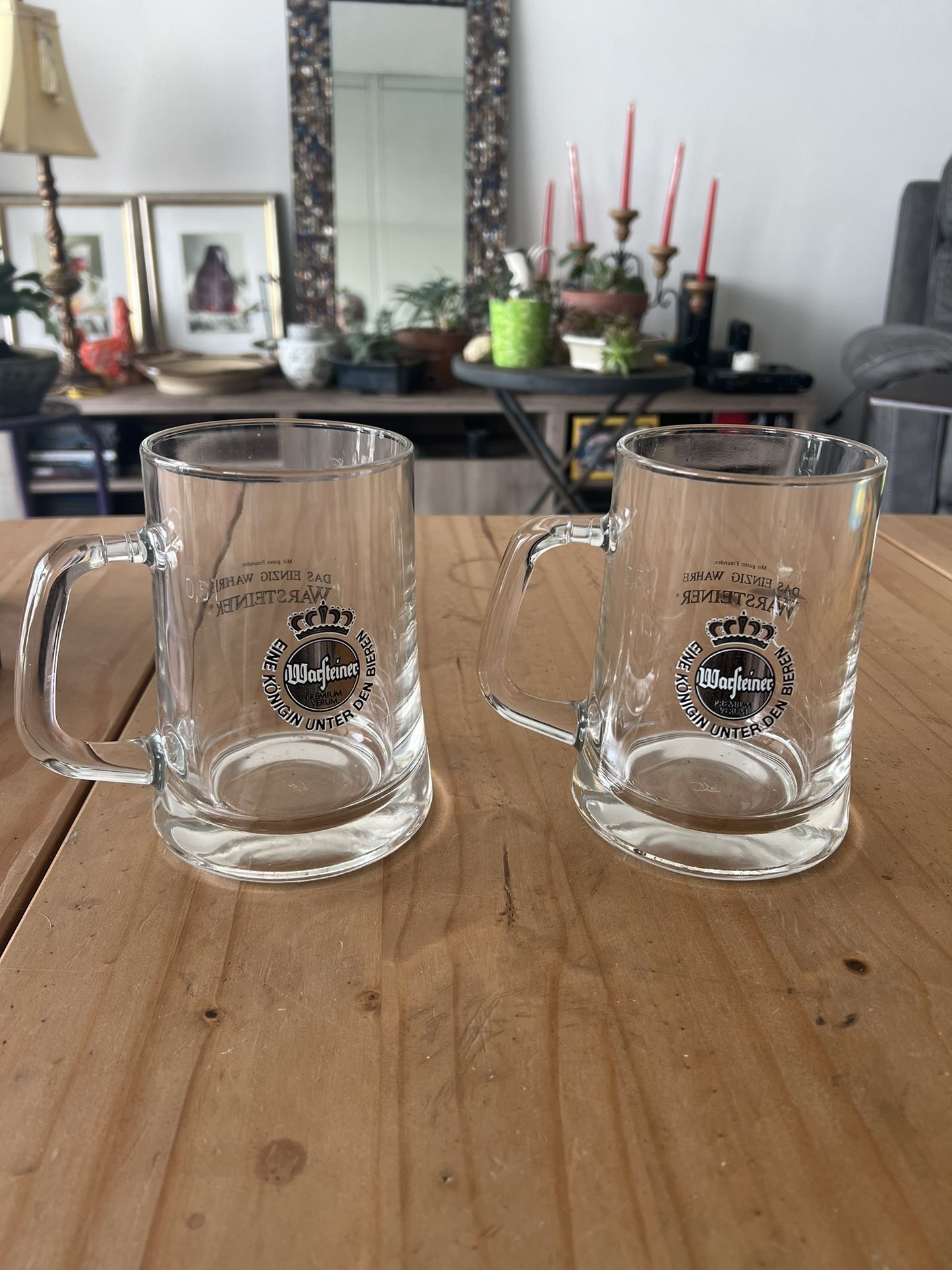 Vintage Warsteiner Brewery Germany Glass Beer Stein Mug Tankard Embossed .5L (2) set of 2 two This vintage Warsteiner Brewery mug is a must-have for a