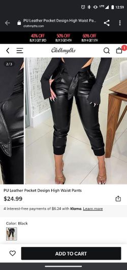 Leather Pocket Design High Waist Pants 
