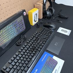 Wireless Gaming Keyboard, Wireless Gaming Mouse, & Wired Gaming Cat Stereo Headphones