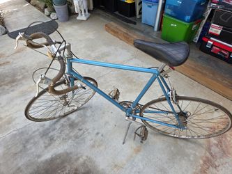 vintage blue 10-speed road bike Shimano