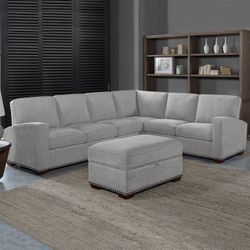 Pearce 3 Piece Fabric Sectional W/ Storage Ottoman