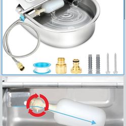 BWOGUE Automatic Water Dispenser for Dogs, 1 Gallon Outdoor Automatic Dog Water Bowl with Float Valve Stainless Steel Dispenser Fit 1/2'' and 3/4'' GH