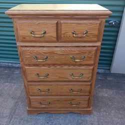 Solid Oak 6 Drawer Chest With Flip Top Mirror 