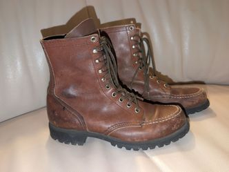 Red Wing brown leather moc toe boots