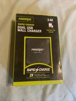 PowerXcel Fast Charge 3.4A Dual USB Wall Charger 2-Port Foldable Plug Black