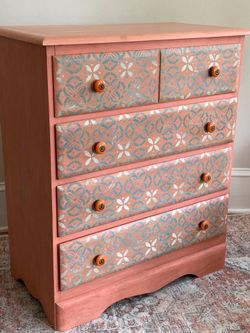Coral salmon color lightweight 4- drawer dresser cabinet