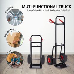 New Heavy Duty Hand Truck Dolly Cart Trolley Cart with Telescope Handle 9.4" PU Wheels
