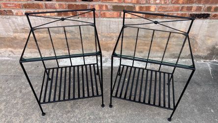 Modern Contemporary Black Metal & Glass End Tables OBO