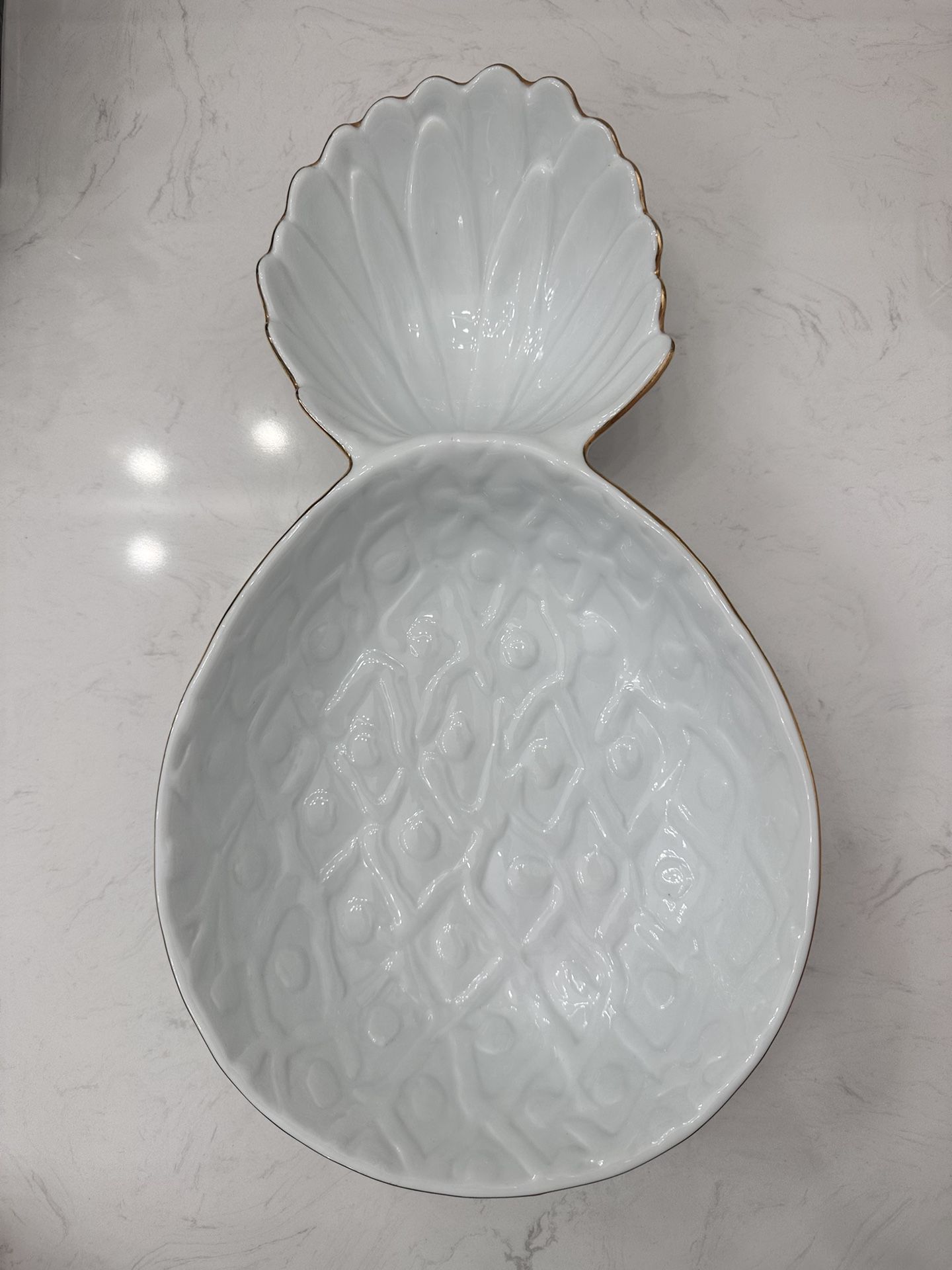 Lilly Pulitzer for Target Pineapple Shaped Serving Bowl White Porcelain With Gold Trim