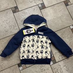 NWT Marvel boys fluffy hooded jacket Size 5