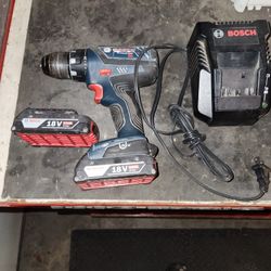 Bosch 1/2 Inch 18v Drill + 2 Batteries And Charger 