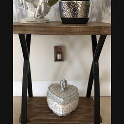 Accent Table Wood And Iron $652 Pottery Barn Shelves $65
