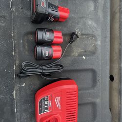 Milwaukee M12 Batteries And Charger 