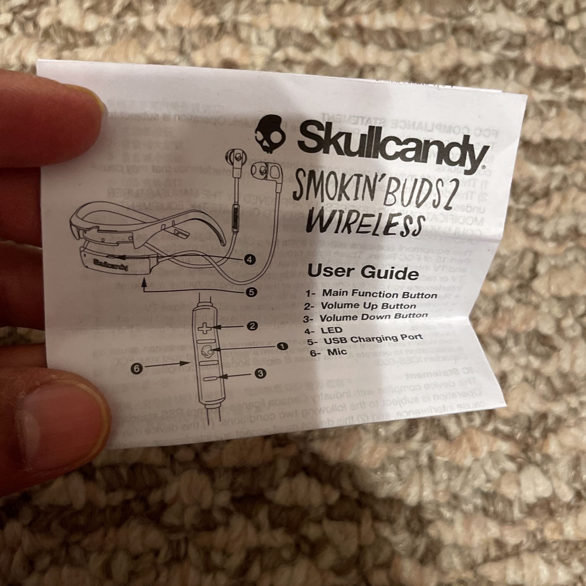 Skullcandy SMOKIN BUDS 2 Wireless Bluetooth Earphones with Mic red Black New