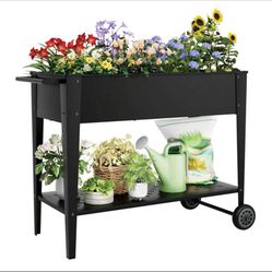 Rankok Raised Garden Bed with The Drainage Hole Outdoor Moveable Elevated Planter Box on Wheels for Flowers, Vegetables, Herbs Potted Plants