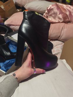 Super Tall Black Booties With Red Bottom