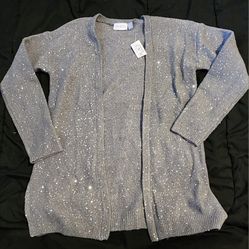 Beautiful Sparkly Silver Sweater Cardigan