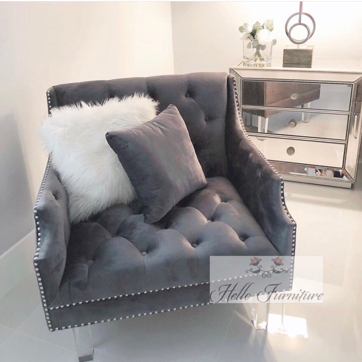 New Gray Accent Tufted Chair with Acrylic Legs