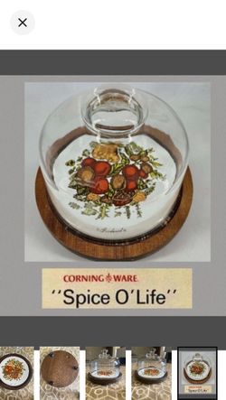Corningware Vintage 1970's Good Wood Spice of Life 7.5” Tray & Glass Dome