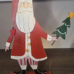 Carved Wooden Santa Stand Up Vintage Large Country Primitive Decor
